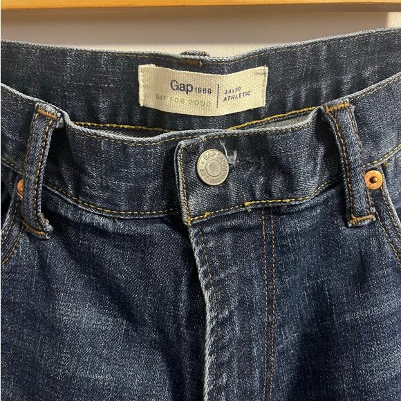 Gap Dark Wash Men's Denim Athletic Cut Straight Leg Jeans Size 34×30 - Picture 4 of 8